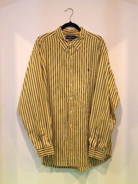 Ralph Lauren Men's Yellow Blue Striped Long Sleeve Button Down Shirt Size XXL